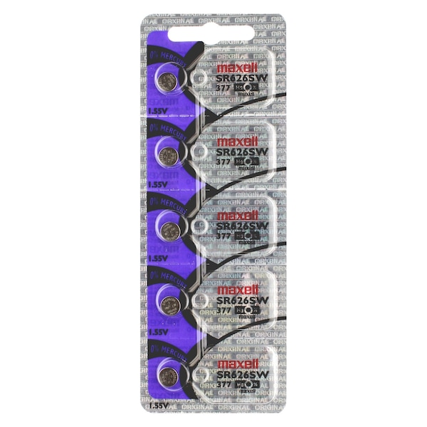 Maxell Silver Oxide Watch Battery SR626SW Low Drain Replaces 377, PK 5 - SR626SW