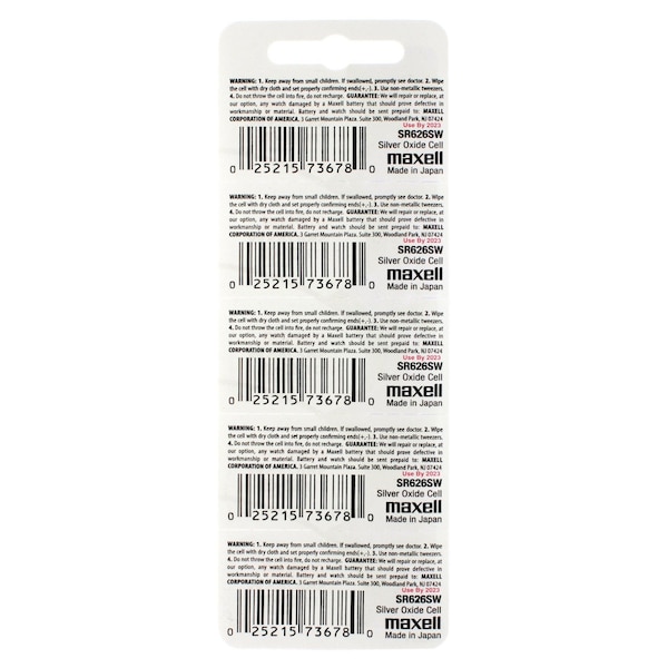 Maxell Silver Oxide Watch Battery SR626SW Low Drain Replaces 377, PK 5 - SR626SW