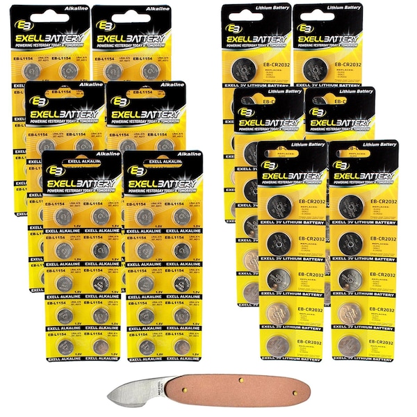 Exell Battery 101pc Essential Batteries Kit CR2032 L1154 & Watch Opener - EB-KIT-142