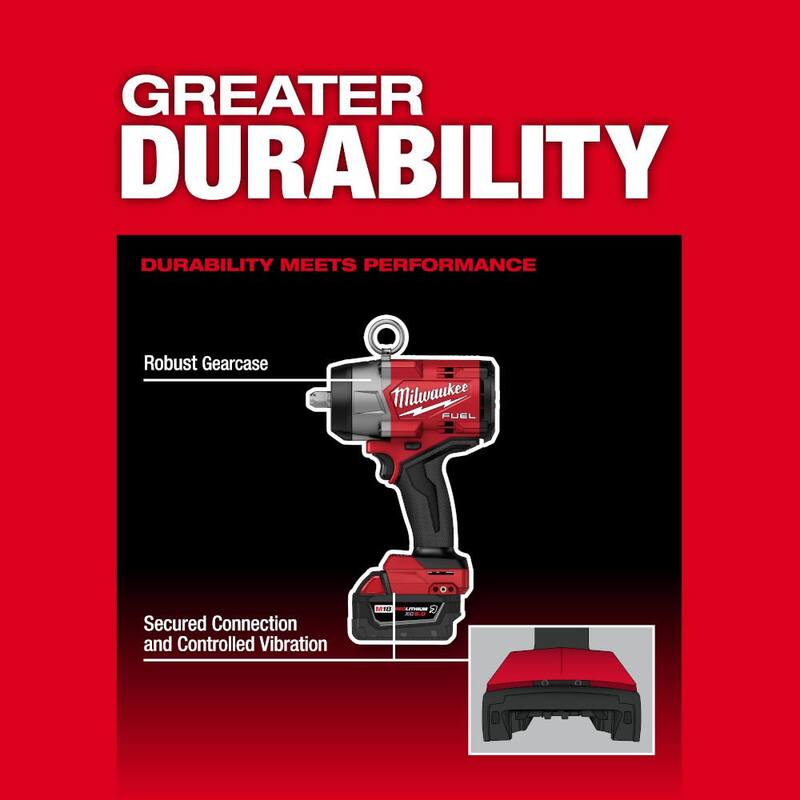 Llave de impacto inalámbrica sin escobillas de litio de 18 V de alto torque de Milwaukee M18 FUEL 1/2 in. con retención de pasador y cubierta protectora - 2966-20-49-16-2966