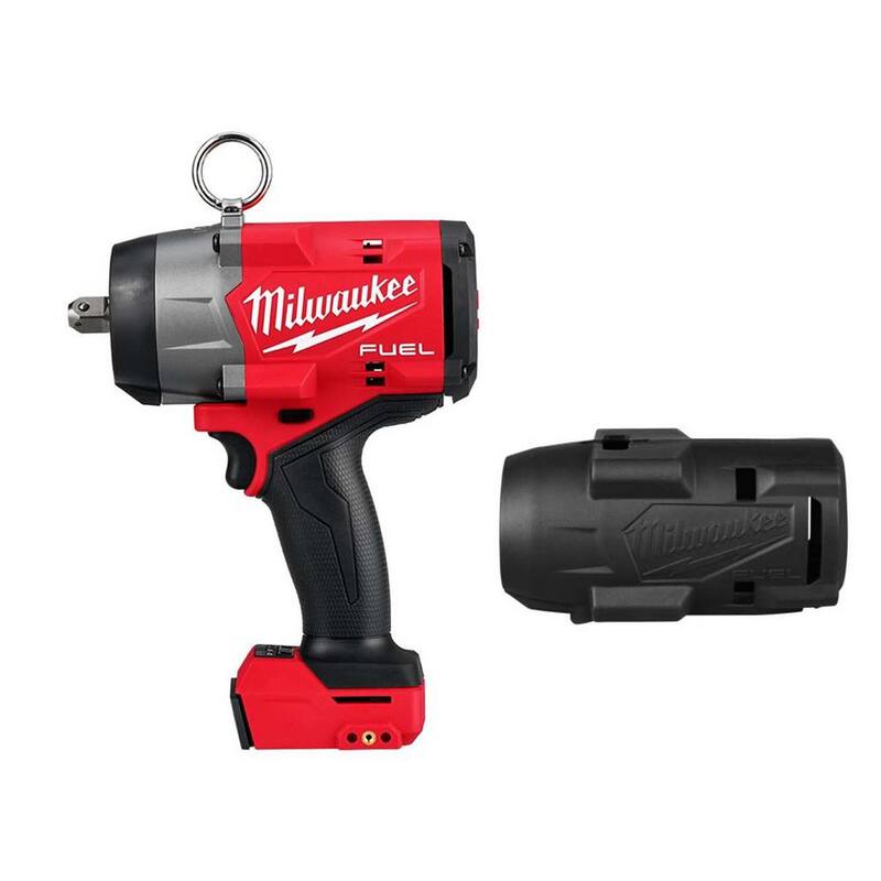 Llave de impacto inalámbrica sin escobillas de litio de 18 V de alto torque de Milwaukee M18 FUEL 1/2 in. con retención de pasador y cubierta protectora - 2966-20-49-16-2966