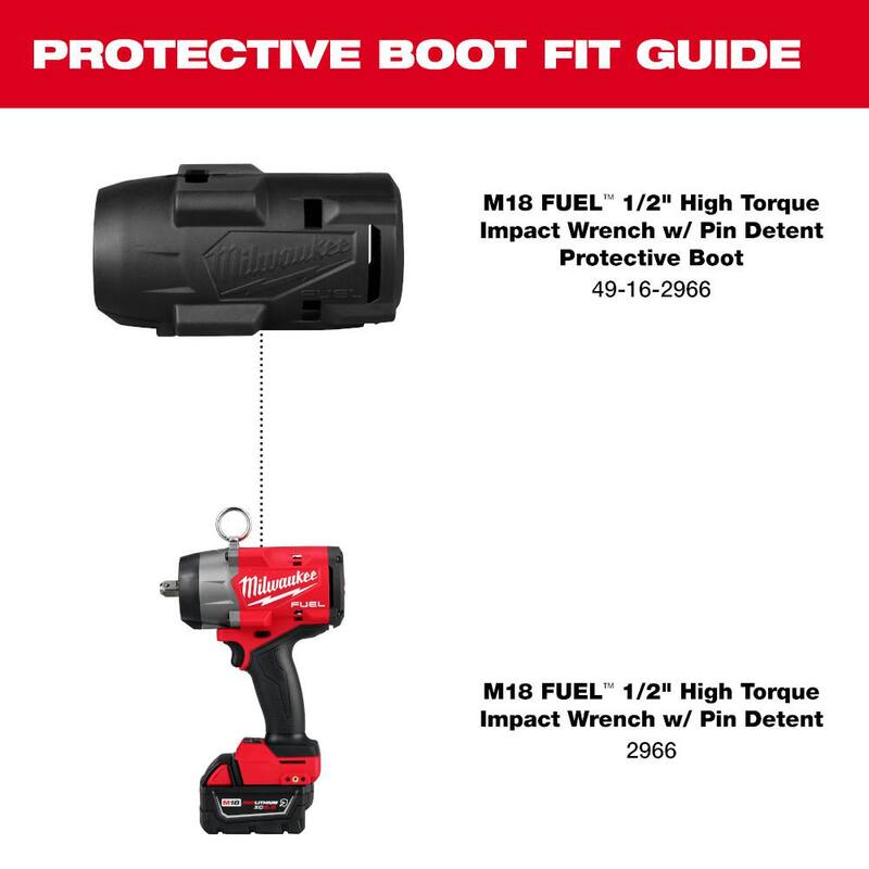 Llave de impacto inalámbrica sin escobillas de litio de 18 V de alto torque de Milwaukee M18 FUEL 1/2 in. con retención de pasador y cubierta protectora - 2966-20-49-16-2966