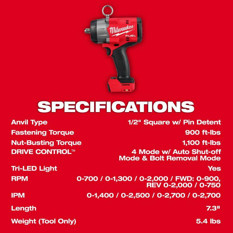 Llave de impacto inalámbrica sin escobillas de litio de 18 V de alto torque de Milwaukee M18 FUEL 1/2 in. con retención de pasador y cubierta protectora - 2966-20-49-16-2966