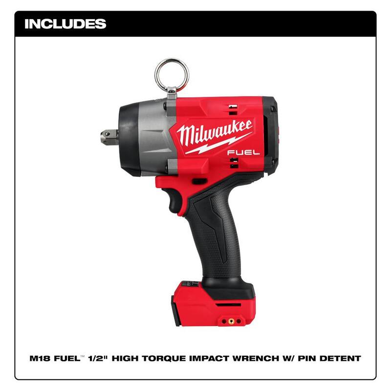 Llave de impacto inalámbrica sin escobillas de litio de 18 V de alto torque de Milwaukee M18 FUEL 1/2 in. con retención de pasador y cubierta protectora - 2966-20-49-16-2966