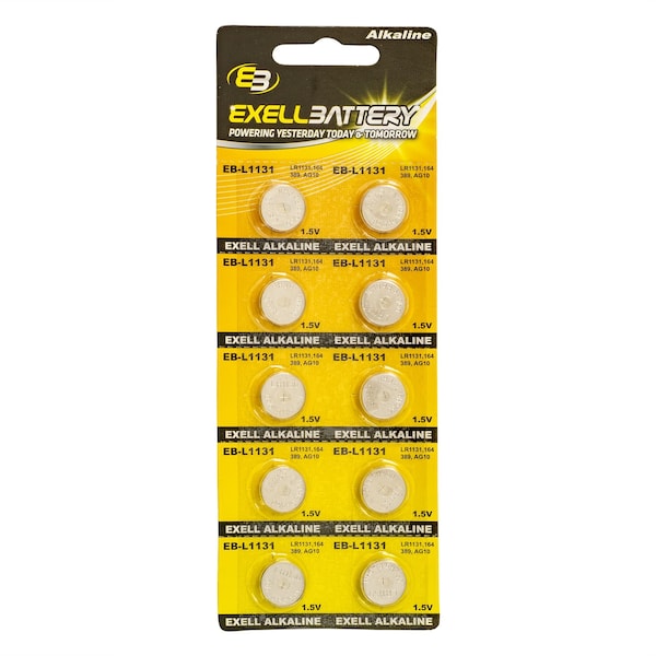 Exell Battery 10pk Exell Alkaline 1.5V Watch Battery Replaces AG10 389 LR54 - EB-L1131