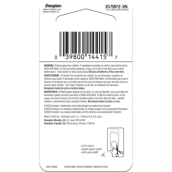 Energizer Energizer Silver Oxide 303/357 1.5 V Electronic/Watch Battery 3 pk - 357BPZ-3N
