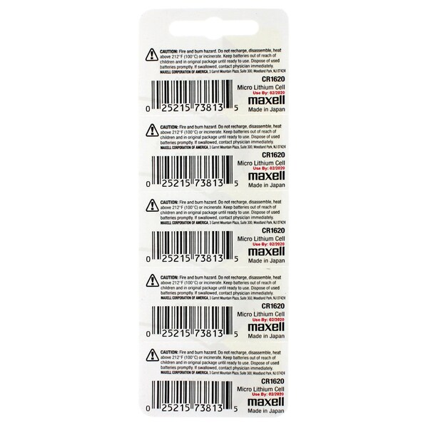 Maxell 3V Lithium Coin Cell Battery CR1620 Replaces DL1620, BR1620, PK 5 - MCR1620