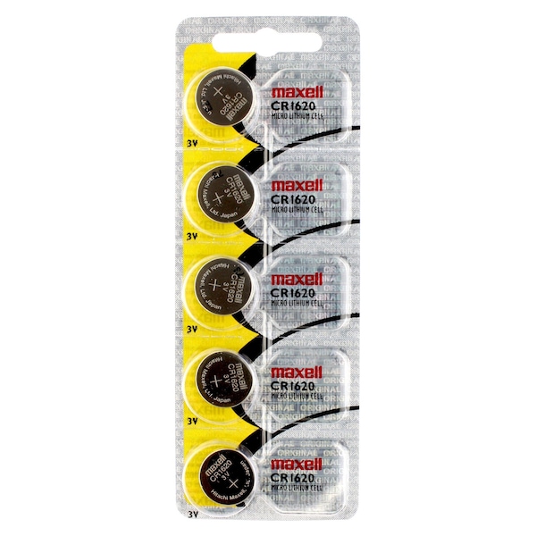 Maxell 3V Lithium Coin Cell Battery CR1620 Replaces DL1620, BR1620, PK 5 - MCR1620