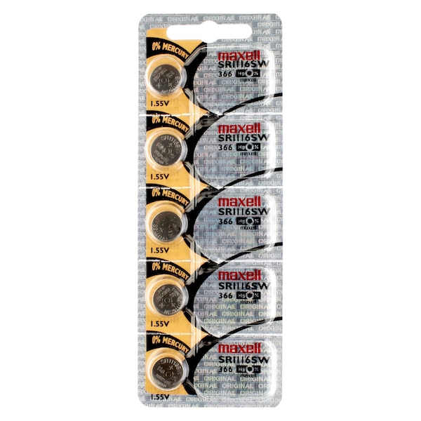 Maxell Silver Oxide SR1116SW Low Drain Watch Battery Replaces 365, 366, PK 5 - SR1116SW