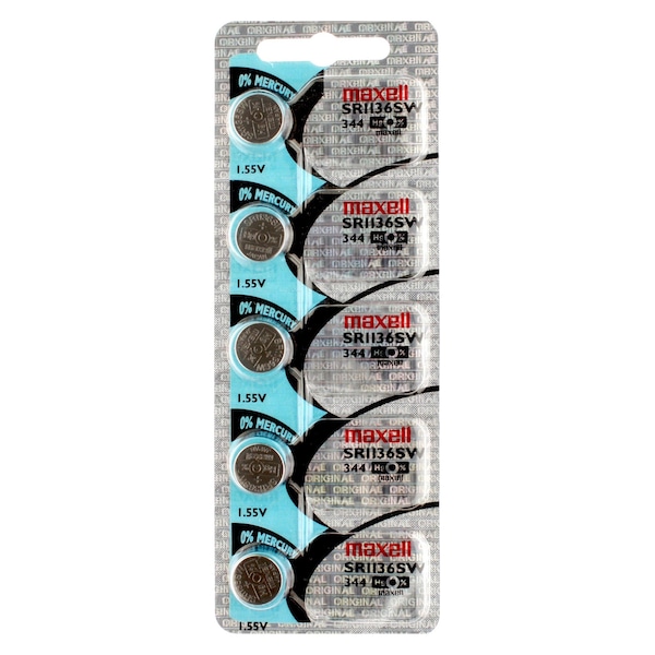 Maxell Silver Oxide Watch Battery SR1136SW Low Drain Replaces 344, PK 5 - SR1136SW