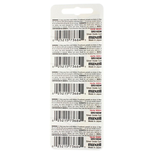 Maxell Silver Oxide Watch Battery SR516SW Low Drain Replaces 317, PK 5 - SR516SW