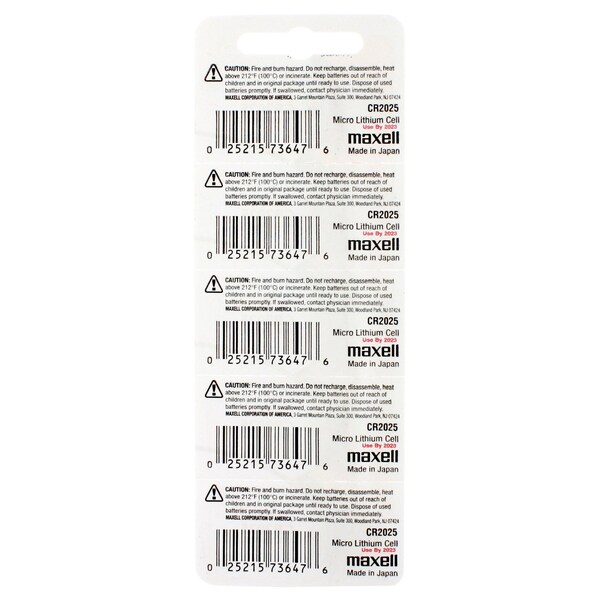Maxell 3V Lithium Coin Cell Battery CR2025 Replaces DL2025, PK 5 - MCR2025