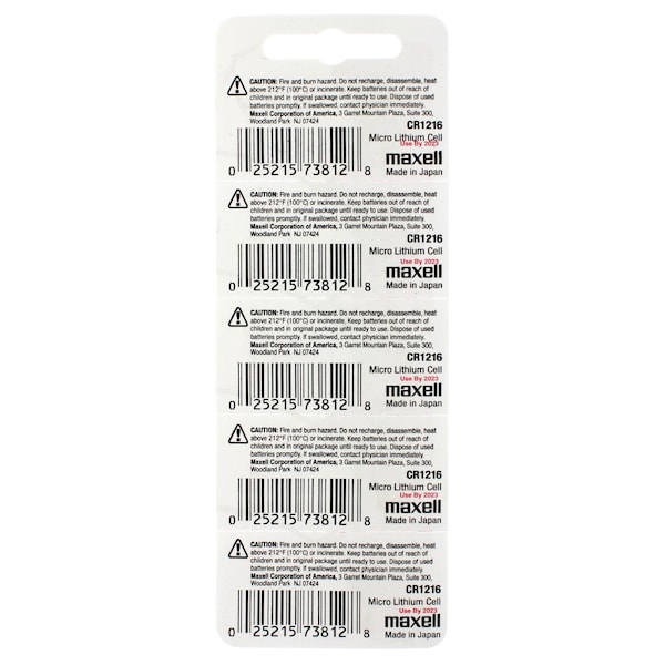 Maxell 3V Lithium Coin Cell Battery CR1216 Replaces DL2032, KL2032, PK 5 - MCR1216