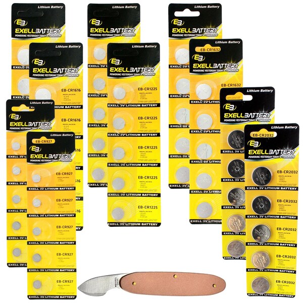 Exell Battery 51pc Essential Batteries Kit CR2032 CR1225 CR927 CR1632 CR1616 & Watch Opener - EB-KIT-128
