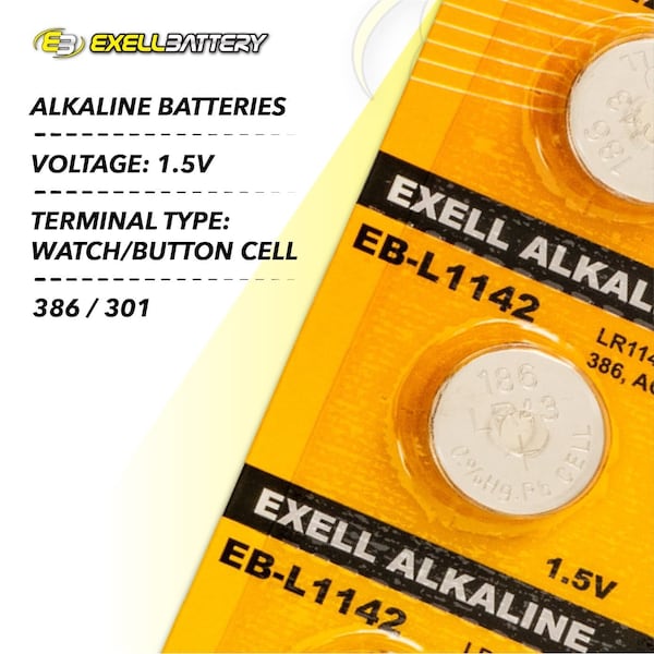 Exell Battery 10pk Exell Alkaline 1.5V Watch Battery Replaces AG12 386 LR43 - EB-L1142