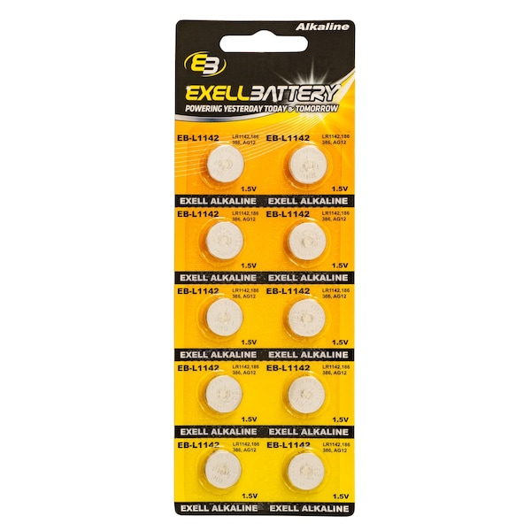 Exell Battery 10pk Exell Alkaline 1.5V Watch Battery Replaces AG12 386 LR43 - EB-L1142