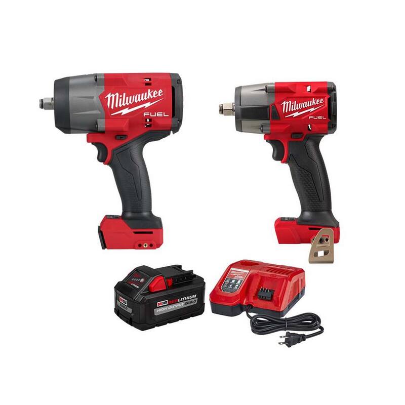 Llave de impacto inalámbrica sin escobillas Milwaukee M18 FUEL de 18 voltios con batería de 8Ah y cargador - 2967-20-2962-20-48-59-1880