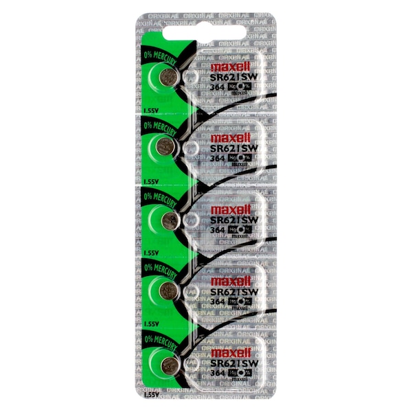 Maxell Silver Oxide Watch Battery SR621SW Low Drain Replaces 364, PK 5 - SR621SW