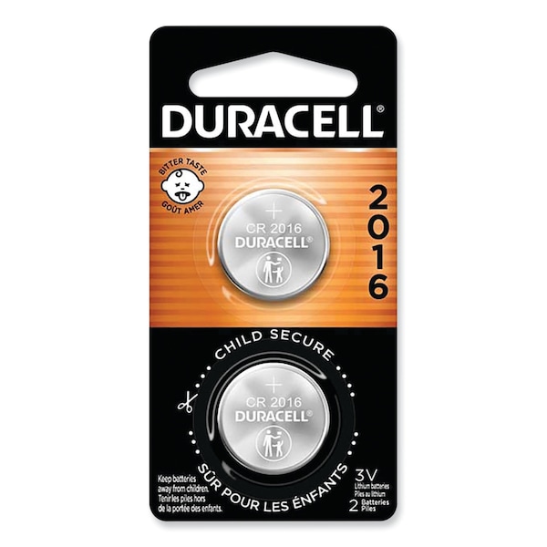 Duracell Lithium Coin Batteries With Bitterant, 2016, PK2 - DURDL2016B2PK
