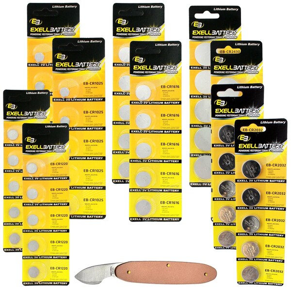 Exell Battery 51pc Essential Batteries Kit CR1025 CR1220 CR1616 CR2032 CR2430 & Watch Opener - EB-KIT-127