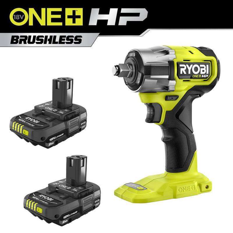 Llave de Impacto Inalámbrica Compacta sin Cepillo de 1/2 pulgadas y 4 Modos RYOBI ONE+ HP 18V con batería gratuita de 2.0 Ah (paquete de 2) - PSBIW25B-PBP2006