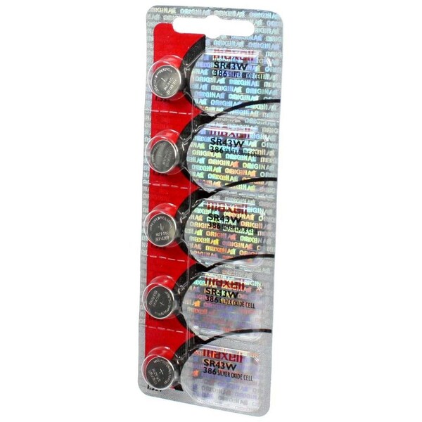 Maxell Silver Oxide Watch Battery SR43W High Drain Replaces 386, PK 5 - SR43W