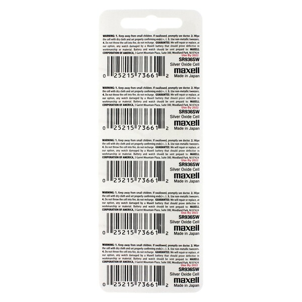 Maxell Silver Oxide Watch Battery SR936SW Low Drain Replaces SR45 394, PK 5 - SR936SW
