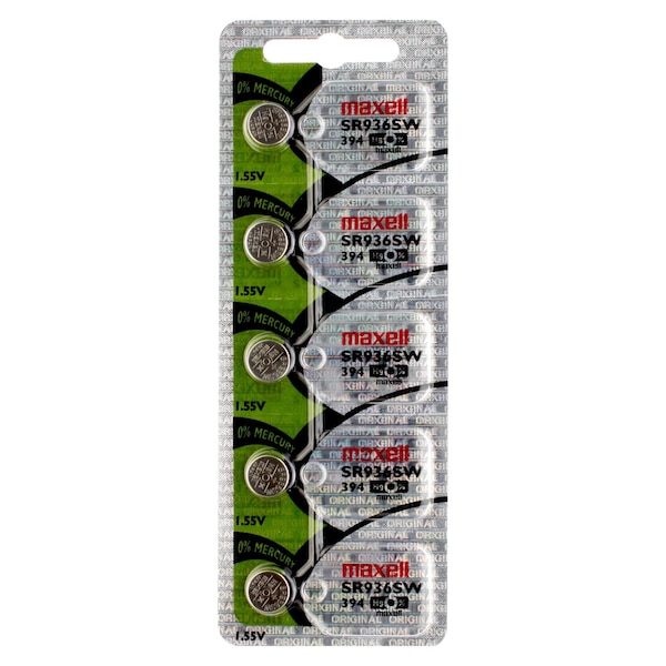 Maxell Silver Oxide Watch Battery SR936SW Low Drain Replaces SR45 394, PK 5 - SR936SW