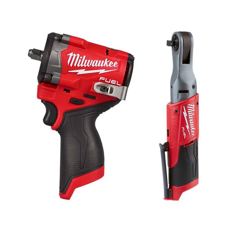 Llave de impacto inalámbrica compacta 3/8" y trinquete 3/8" Milwaukee M12 FUEL de 12V de iones de litio sin escobillas (Juego de 2 herramientas) - 2562-20-2557-20