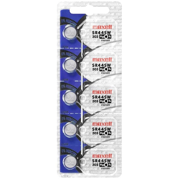 Maxell Silver Oxide SR44SW Low Drain Watch Battery Replaces 303/357, 541, PK 5 - SR44SW