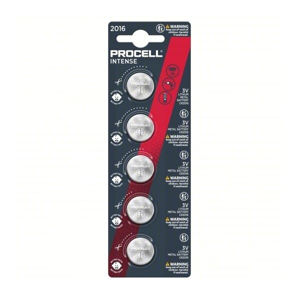 Duracell CR2016 Procell Intense Specialty Lithium Coin Battery, 3V, 5 Pack Tear Strip - 41333-03457