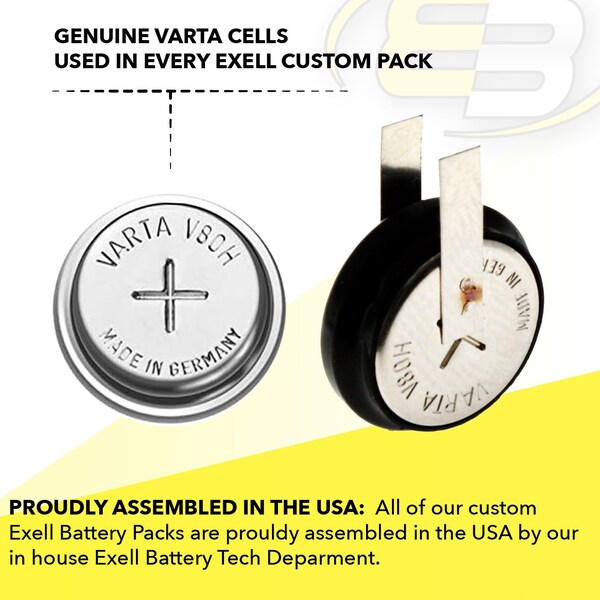 Exell Battery 1.2V 80mAh Button Cell Battery with Tabs for GPS terminal GPS-Tracker - 1/V80H-WT