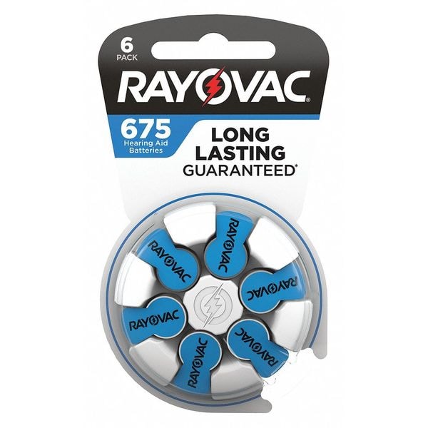 Rayovac Hearing Aid Battery, Size 675, Blue, PK8 - 675-6