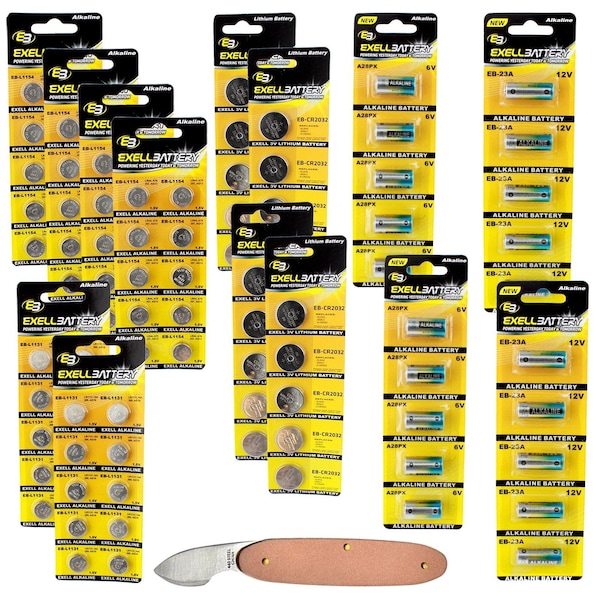 Exell Battery 101pc Essential Batteries Kit CR2032 L1154 L1131 A28PX 23A & Watch Opener - EB-KIT-140