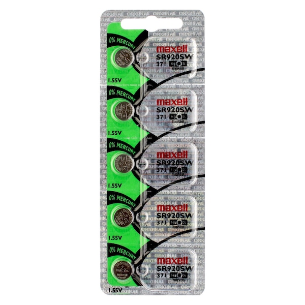 Maxell Silver Oxide Watch Battery SR920SW Low Drain Replaces 371, PK 5 - SR920SW