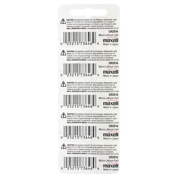 Maxell 3V Lithium Coin Cell Battery CR2016 Replaces DL2016, PK 5 - MCR2016