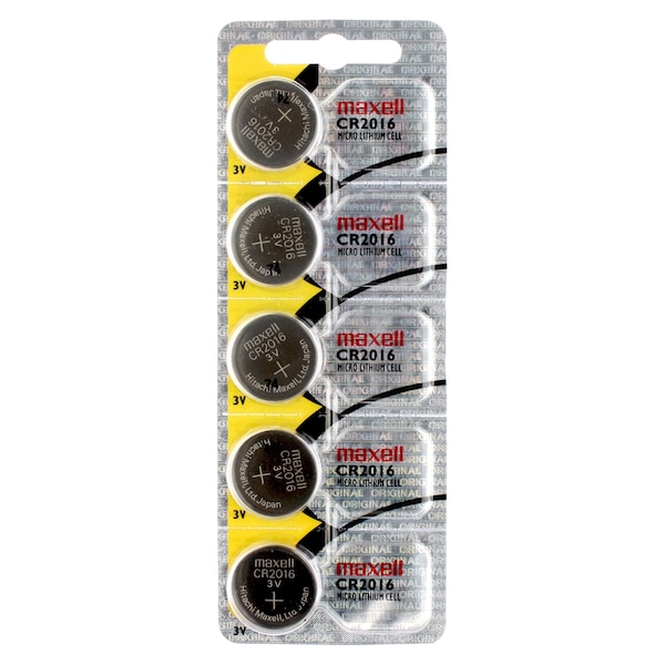 Maxell 3V Lithium Coin Cell Battery CR2016 Replaces DL2016, PK 5 - MCR2016