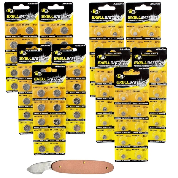Exell Battery 101pc Essential Batteries Kit L1154 L626 & Watch Opener - EB-KIT-144