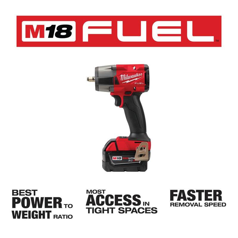 Llave de impacto inalámbrica Milwaukee M18 FUEL de 18 voltios con tecnología de Iones de Litio, sin escobillas y de medio torque de 3/8 pulgadas con kit de anillo F, (3) baterías resistentes - 2960-22R-48-11-1850R