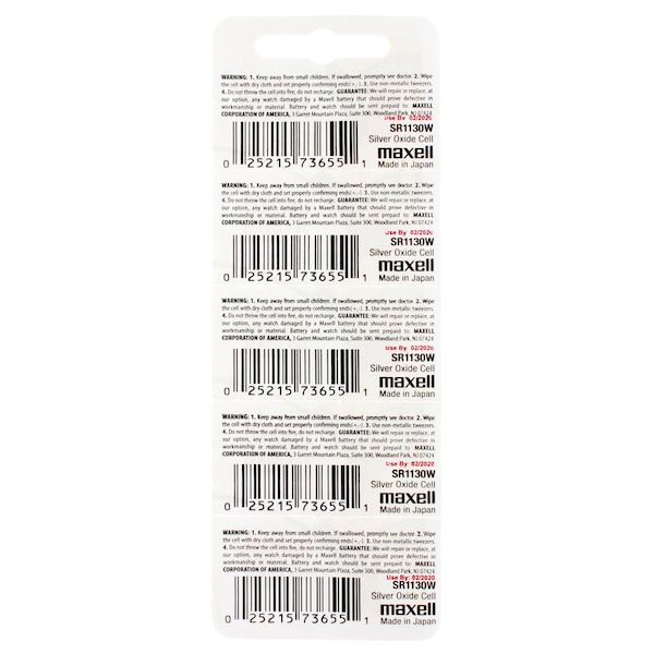 Maxell Silver Oxide Watch Battery SR1130W High Drain Replaces 389, PK 5 - SR1130W