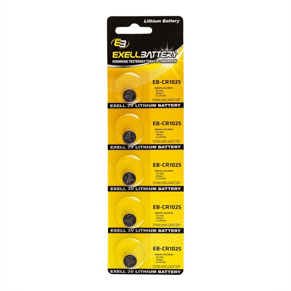 Exell Battery 5pack Exell 3V Lithium Coin Cell Battery Replaces DL1025 - EB-CR1025