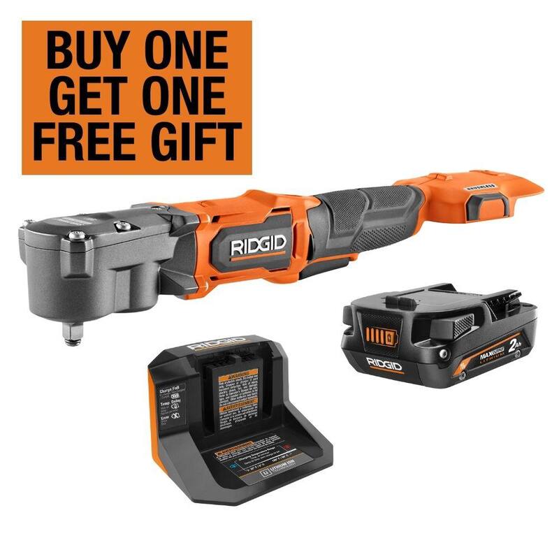 Llave de impacto angular derecha inalámbrica subcompacta sin escobillas RIDGID de 18V con batería de salida máxima de 2.0 Ah y cargador - R8720B-AC840020N-AC86093N