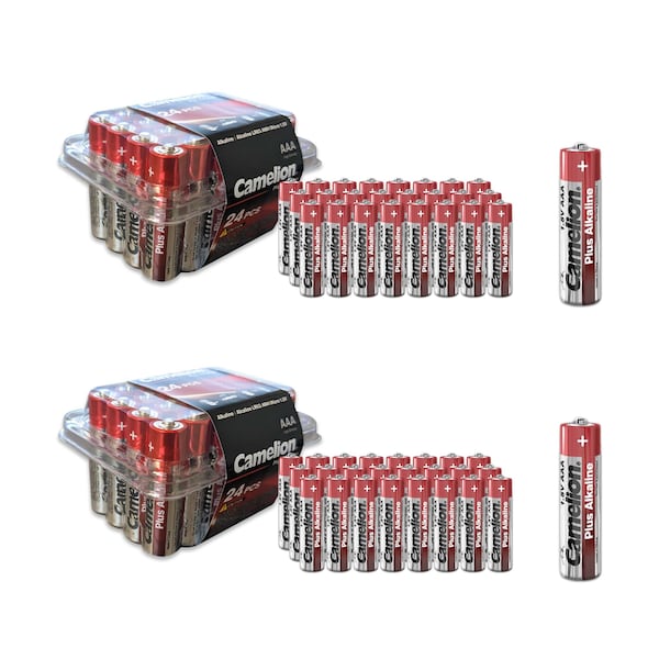 Camelion AAA 1.5V Plus Alkaline Plastic Tub 48 Count 2 x 24 Pack Tubs, 48PK - LR03-PB24-CB2