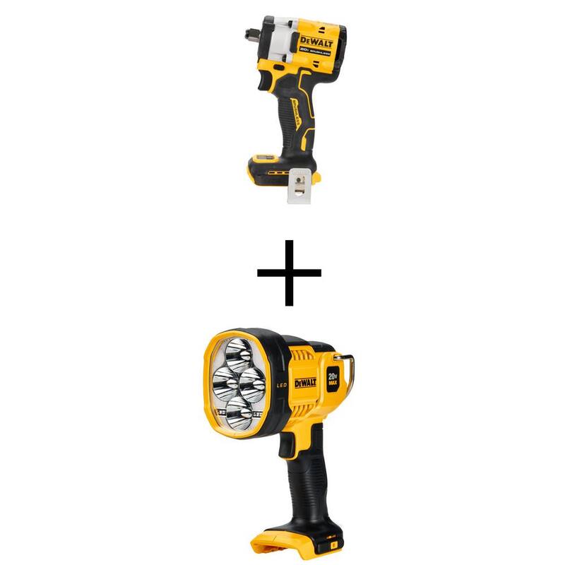 Llave de impacto inalámbrica sin escobillas DEWALT ATOMIC 20V Max de 1/2 pulgada y foco de trabajo inalámbrico DEWALT 20V Max (sólo herramientas) - DCF921BWDCL043
