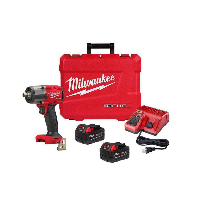 Juego de Llave de Impacto Inalámbrica Milwaukee M18 FUEL 18V de Iones de Litio sin Escobillas de 1/2 pulgadas Mid-Torque con Anillo de Fricción y Juego de Puntas de Impacto - 2962-22R-49-66-6802