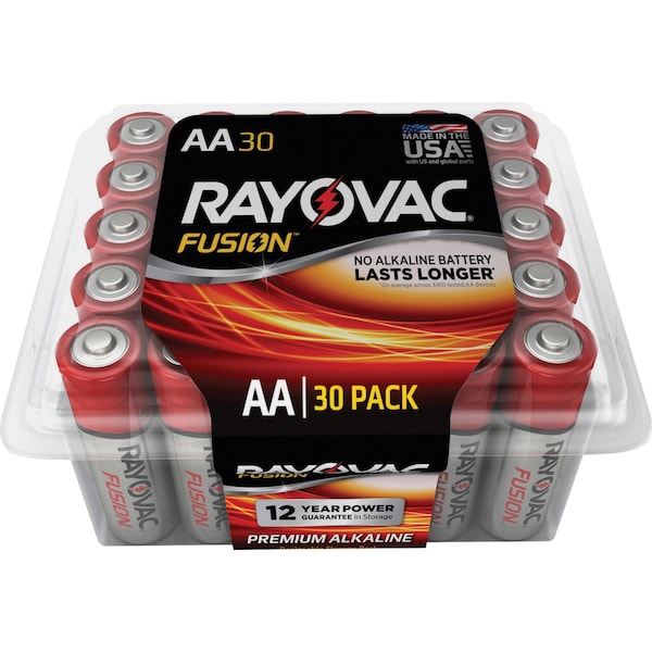 Rayovac Fusion AA Alkaline Battery, 1.5V DC, 30 Pack - 81530PPFUS
