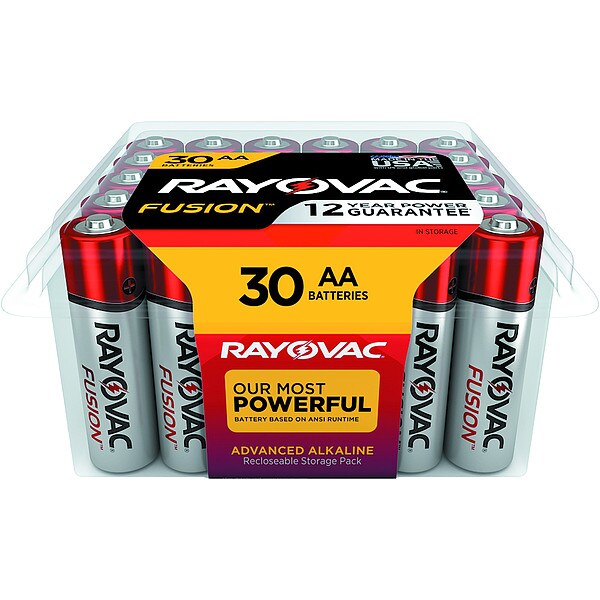 Rayovac Fusion AA Alkaline Battery, 1.5V DC, 30 Pack - 81530PPFUS