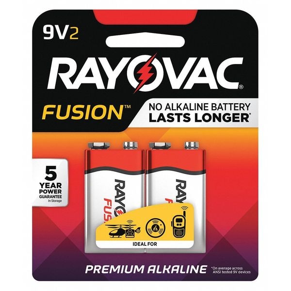 Rayovac Fusion Alkaline Battery, 9V 9V DC 2 PK - A16042TFUS
