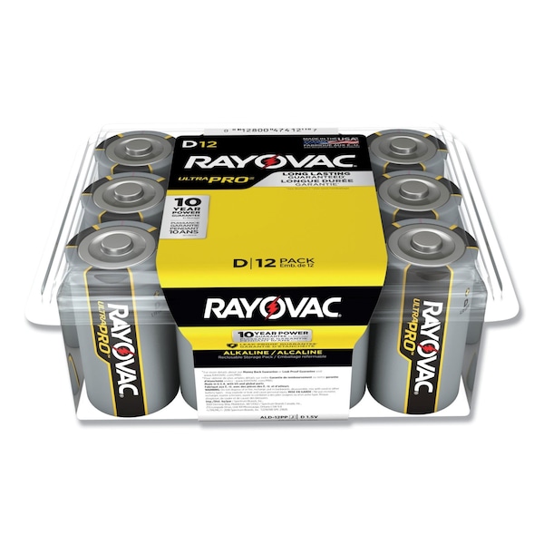 Rayovac Ultra Pro Alkaline Battery, D 1.5V DC 12 PK - ALD-12PPJ