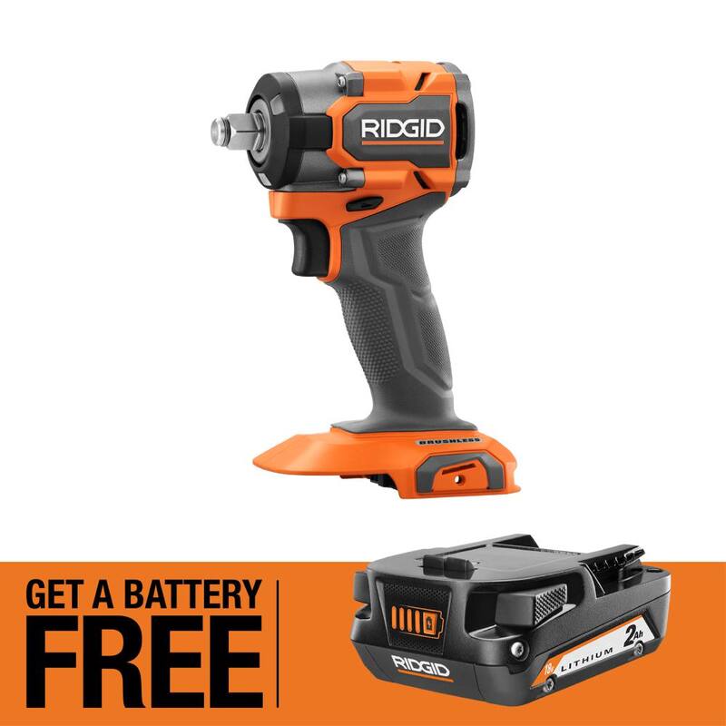 Llave de impacto angular derecha sin escobillas RIDGID 18V SubCompact de 3/8 pulgadas con batería de 2.0 Ah GRATIS - R8720B-AC8400802